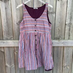 Madewell Scoop Neck Tank Dress Rainbow Stripes Sleeveless Button Front Size